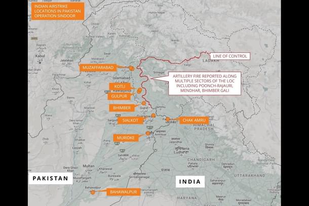 A map showing the locations struck by Indian missiles during Operation Sindoor. (@detresfa_/Twitter)