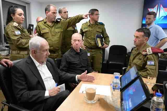 Israel PM Benjamin Netanyahu monitoring inside the IDF war room the war against Hamas terrorists in Gaza (Photo via Aditya Raj Kaul/X) (File Photo)