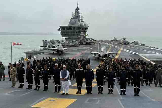 Rajnath Singh on INS Vikrant (X/@MeghUpdates)