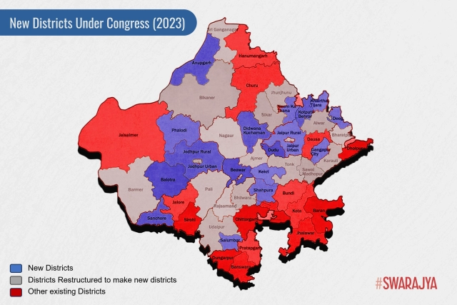 Rajasthan district map with 17 new districts during Congress.