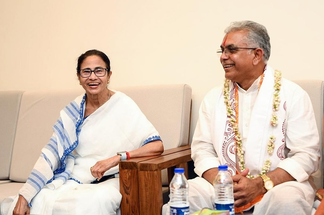 Dilip Ghosh with West Bengal CM Mamata at Digha Jagannath temple.