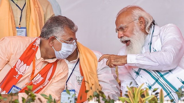 Dilip Ghosh at the rally of Narendra Modi during the 2021 Assembly Polls.
