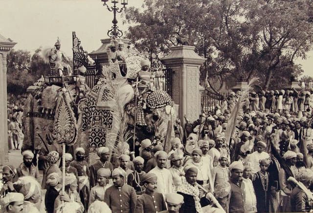 Maharana Bhagwat Singh of Mewar seated on an elaborately decorated elephant in a silver howdah, Udaipur, c. 1940 (Source: Royal Archives, https://oroyalarchives.com)
