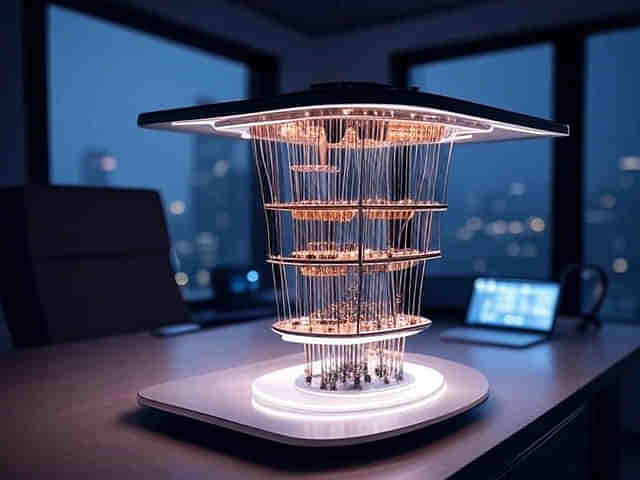 Speculative illustration of a quantum computer's inner working.