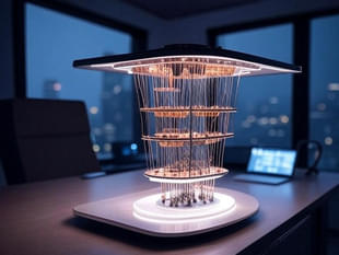Speculative illustration of a quantum computer's inner working.
