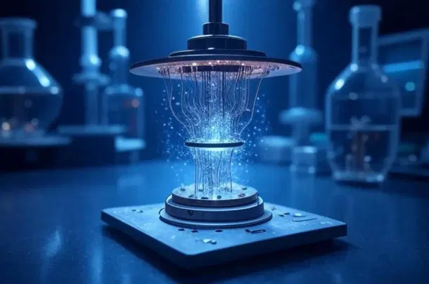 Speculative rendering of a quantum device (by Grok AI)