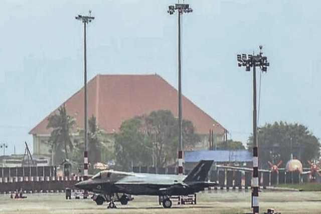 The British F-35B fighter jet made an emergency landing at the Thiruvananthapuram International Airport in Kerala. (ANI)
