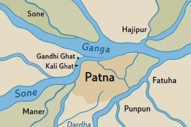 Pictorial representation of Patna and the rivers feeding it.