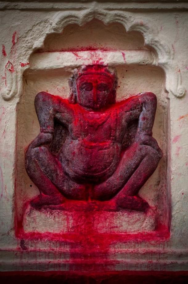 A sculpture on the wall of the Kamakhya Temple's mandapa.