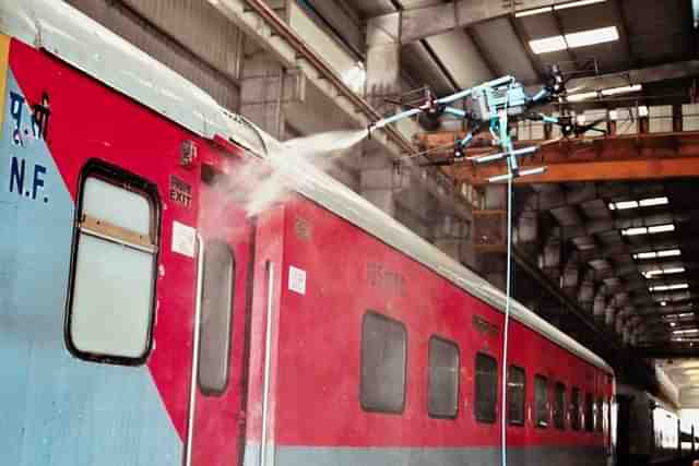 Train cleaning using drones