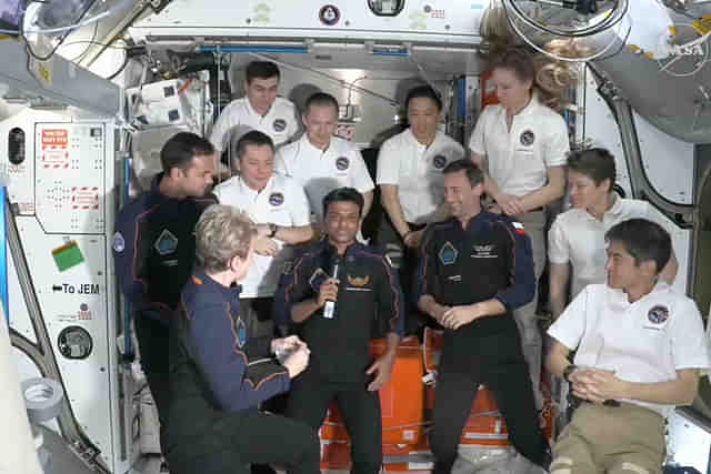 Indian astronaut Shubhanshu Shukla (mic in hand) at ISS