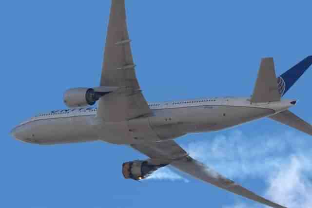 A flight engine catching fire mid air 