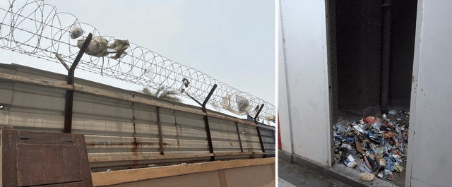 Waste packets tossed  over the compound wall.