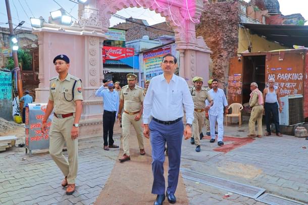 Mathura DM C P Singh inspecting religious sites in Vrindavan