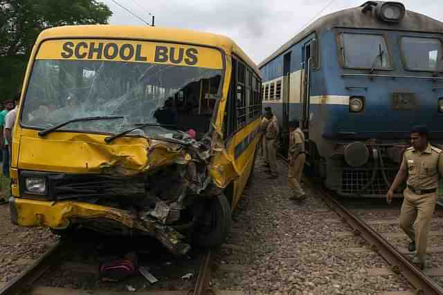 The damaged school bus (X)
