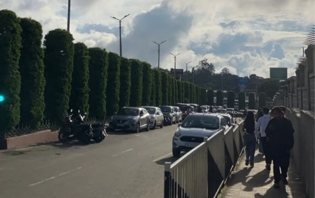 The clean wide and greenscaped road to Shillong's Police Bazaar.