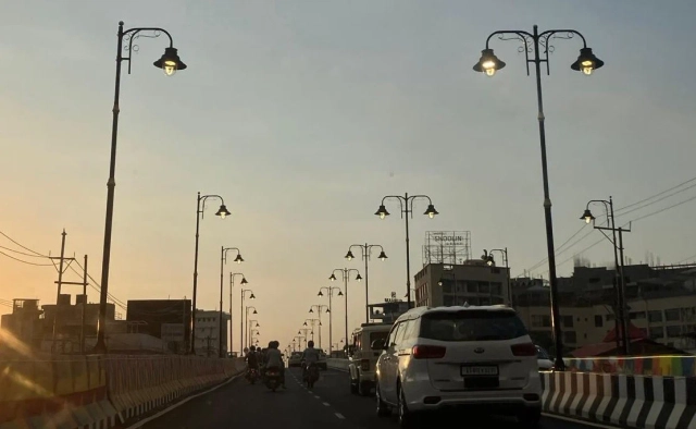New streetlights installed at the new Bhagadatta 2 Flyover
