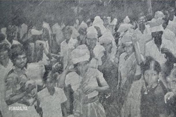 Frightened Hindu women pilgrims at Mandaikaadu: 1982.
