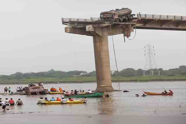 Rescue teams at collapsed Gambhira bridge, Vadodara. (Pic Via X)
