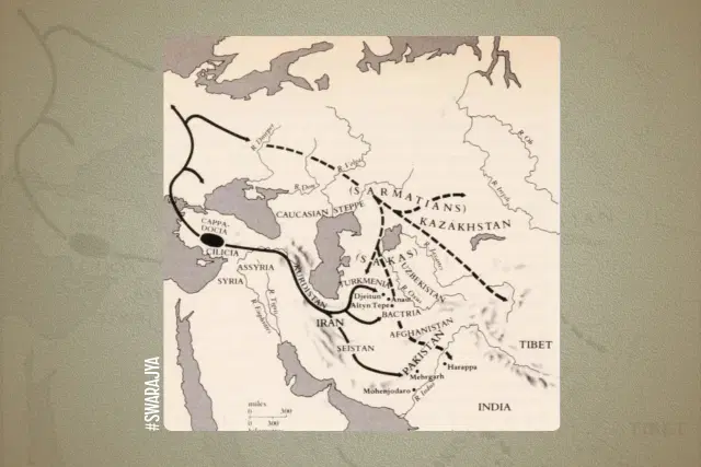 The dotted lines represent Steppe hypothesis and the solid lines represent Anatolian farmers hypothesis. (Colin Renfrew, 1987, p.206)