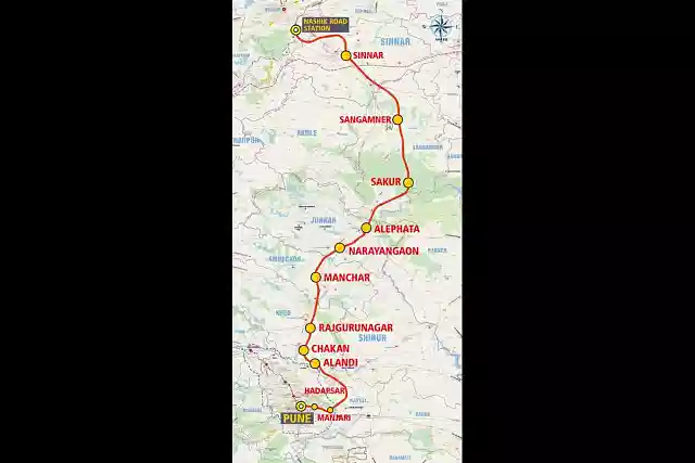 Proposed Alignment of Pune-Nashik Semi High-Speed Rail Line