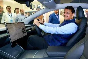 CM Fadnavis inaugurates Tesla's landmark Mumbai center. (Pic Via X)