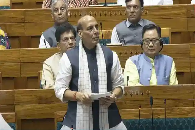 Rajnath Singh addresses Lok Sabha during a special discussion on Operation Sindoor. (Pic Via X)