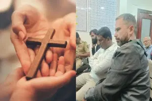 Schaefer Javin Jacob, the arrested American national, being escorted by Pimpri Chinchwad police officials. (Pic Via X)