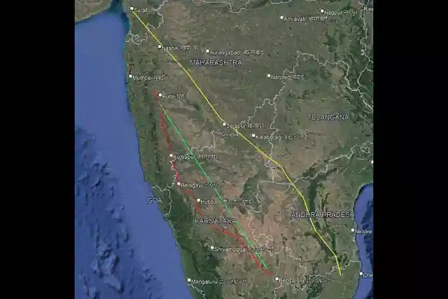 Yellow line indicates approximate alignment of Surat - Chennai Expressway 