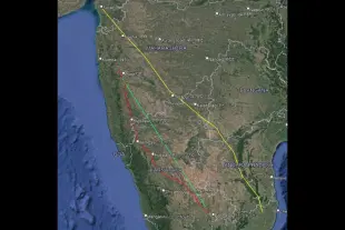Yellow line indicates approximate alignment of Surat - Chennai Expressway