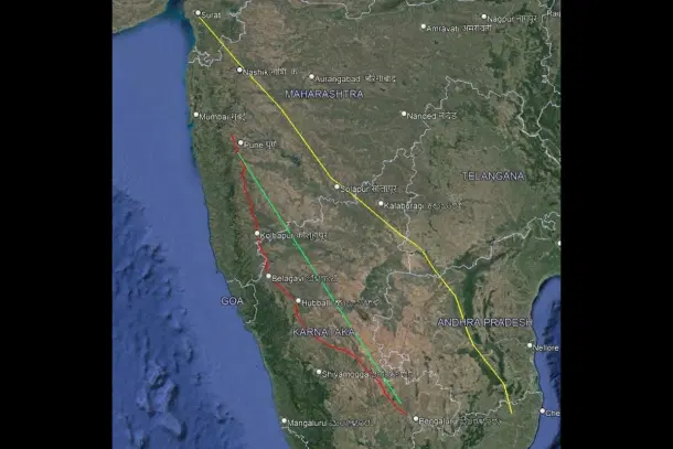 Yellow line indicates approximate alignment of Surat - Chennai Expressway