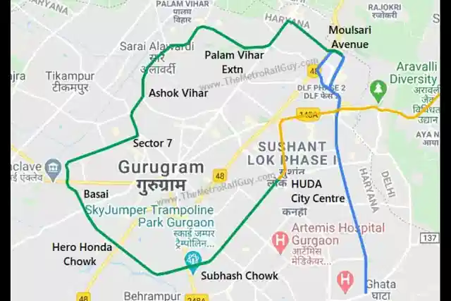 Indicative Alignment of HUDA City Centre-Cyber City Corridor (MetroRailGuy)