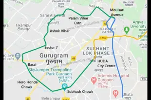 Indicative Alignment of HUDA City Centre-Cyber City Corridor (MetroRailGuy)