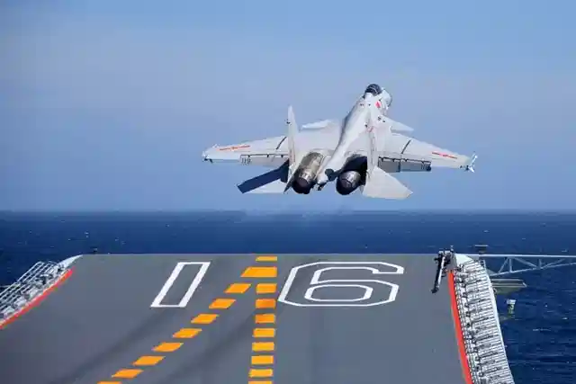 A Chinese aircraft taking off from one of its carriers. 