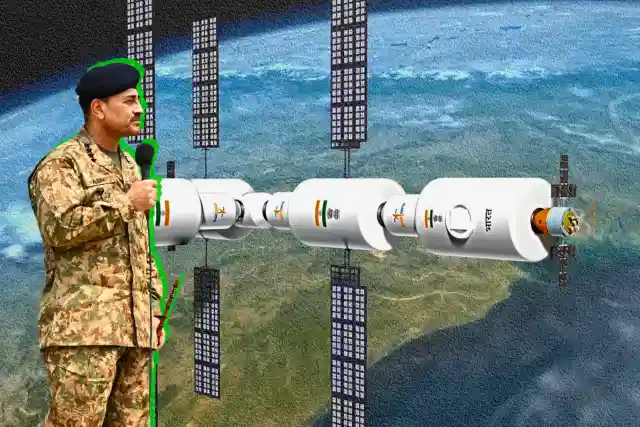 Pakistan Army Chief [Foreground] and Bharatiya Antariksh Station [Background].