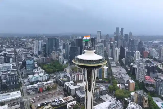 The Indian Tricolour atop Seattle’s iconic 605-foot Space Needle on India’s 79th Independence Day. (Pic Via X)