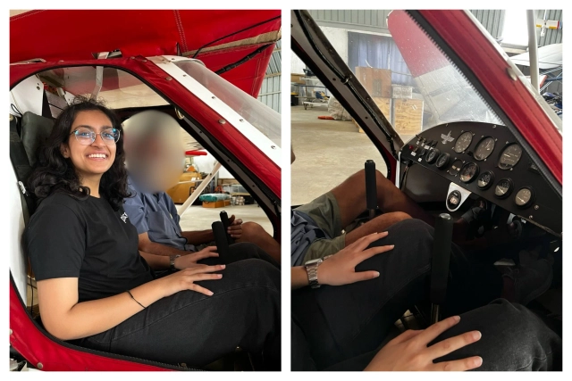 Khushi Mittal seated in her test aircraft