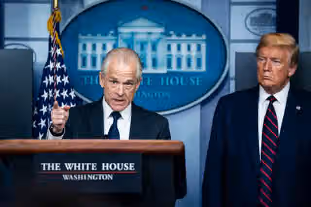 Peter Navarro, White House trade and manufacturing adviser, with US President Donald Trump.
