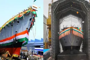 INS Udaygiri and INS Himgiri, the latest Nilgiri-class stealth guided-missile frigates, set to be commissioned into the Indian Navy at Visakhapatnam on 26 August, showcasing India’s indigenous naval power. (X)