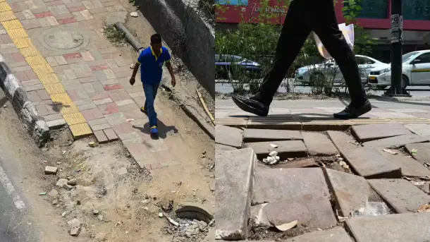 Broken sidewalks in Delhi.