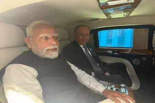 Prime Minister Narendra Modi and Russian President Vladimir Putin share a ride in Putin’s Aurus limousine during the SCO Summit in Tianjin, China. (X)