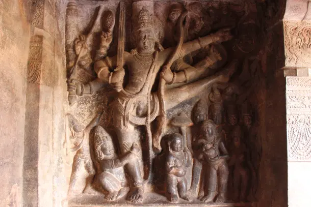 Trivikrama transformation of Vamana (Badami caves).