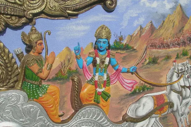 Mural depicting Lord Krishna giving Gita Updesh to Arjun.