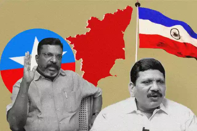 VCK President Thol Thirumavalavan (left) and PTK leader ‘Airport’ Moorthy (right).