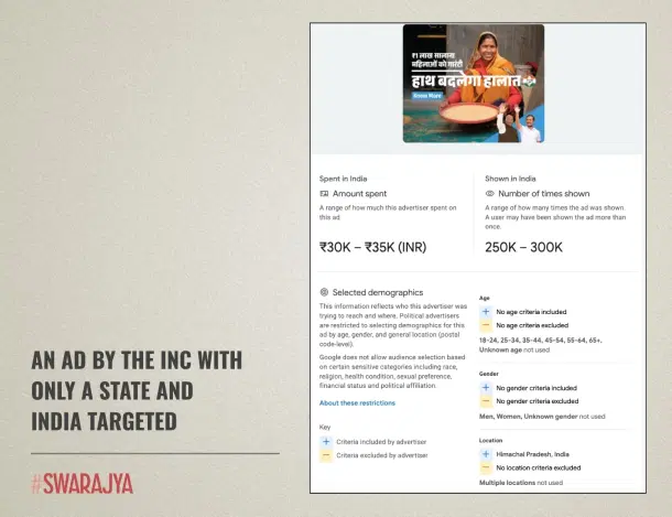 An Ad by the INC with only a State and India Targeted.