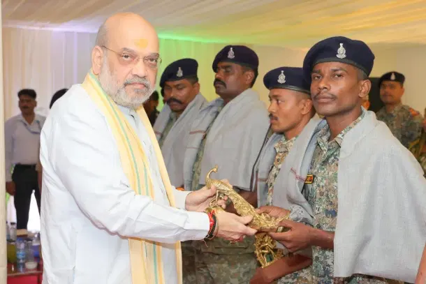 Union Home Minister Amit Shah honouring jawans involved in anti-Naxal operations in Chhattisgarh
