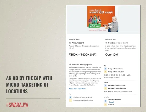 An Ad by the BJP with Micro-targeting of Locations.