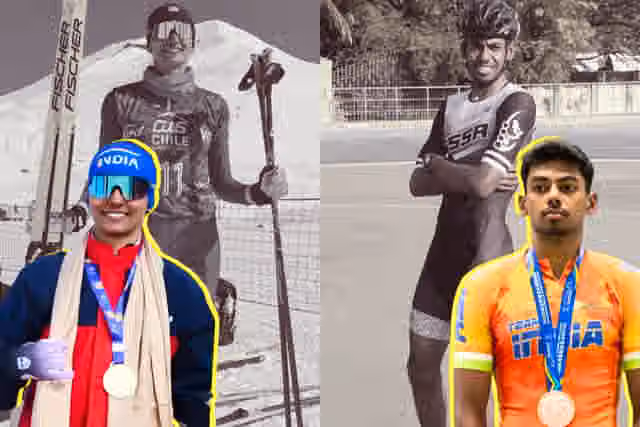 TN Bhavani (left) won Bronze at FIS cross-country skiing competition and Anandkumar Velkumar (right) won Gold at the Speed Skating World Championships.