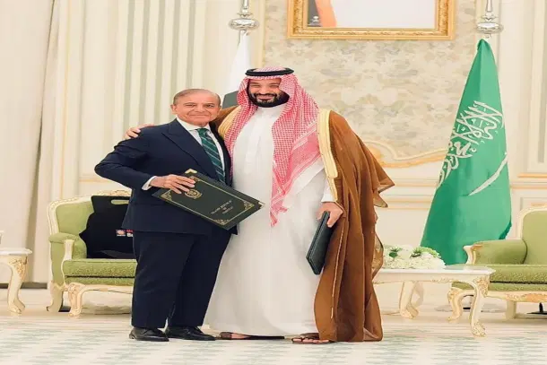 Saudi Arabia’s Prime Minister meets Pakistan PM Shehbaz Sharif in Riyadh on Sept 18, 2025, during the signing of the mutual defence pact between the two nations. (X)