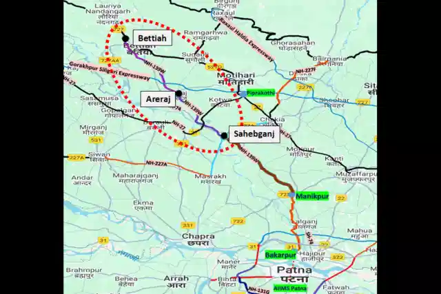 Project Alignment Map for Sahebganj-Areraj-Bettiah section of NH-139W